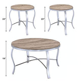 Malai 3-Piece Coffee/End Table Set in Weathered Light Oak and Chrome