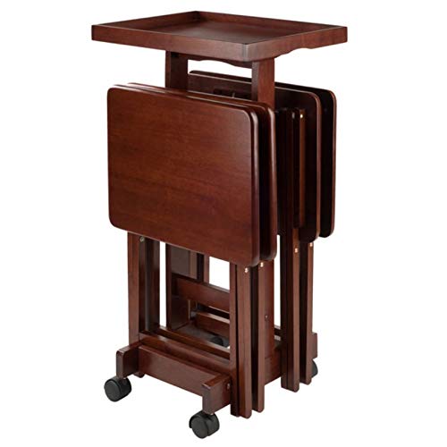 WoodEase 5-Piece Wooden Snack Table Set with Removable Tray – Fully Assembled