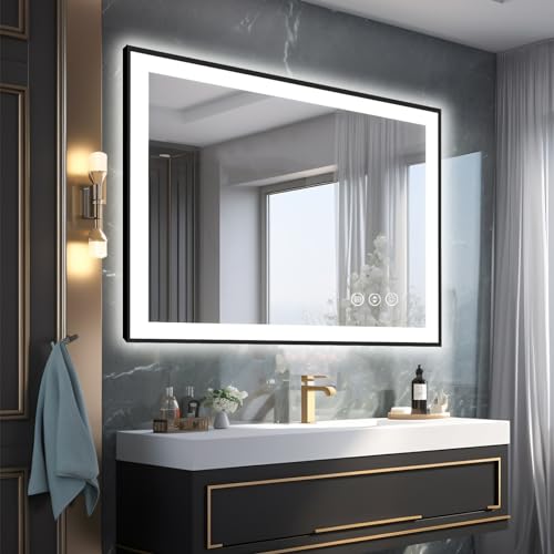 LED Bathroom Mirror, Black Aluminum Framed