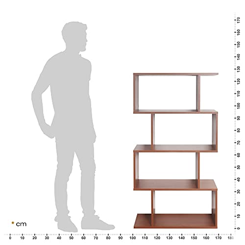RICOO WM071-ER Storage Shelf 129 x 70 x 25 cm Bookcase Wooden Furniture Organiser Large Capacity 4 Compartments Open Oak Colour Brown