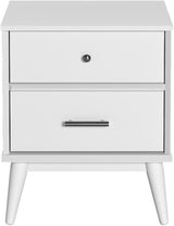 Mid-Century Two Drawer Nightstand/Constructed of Solid Wood/White Finish