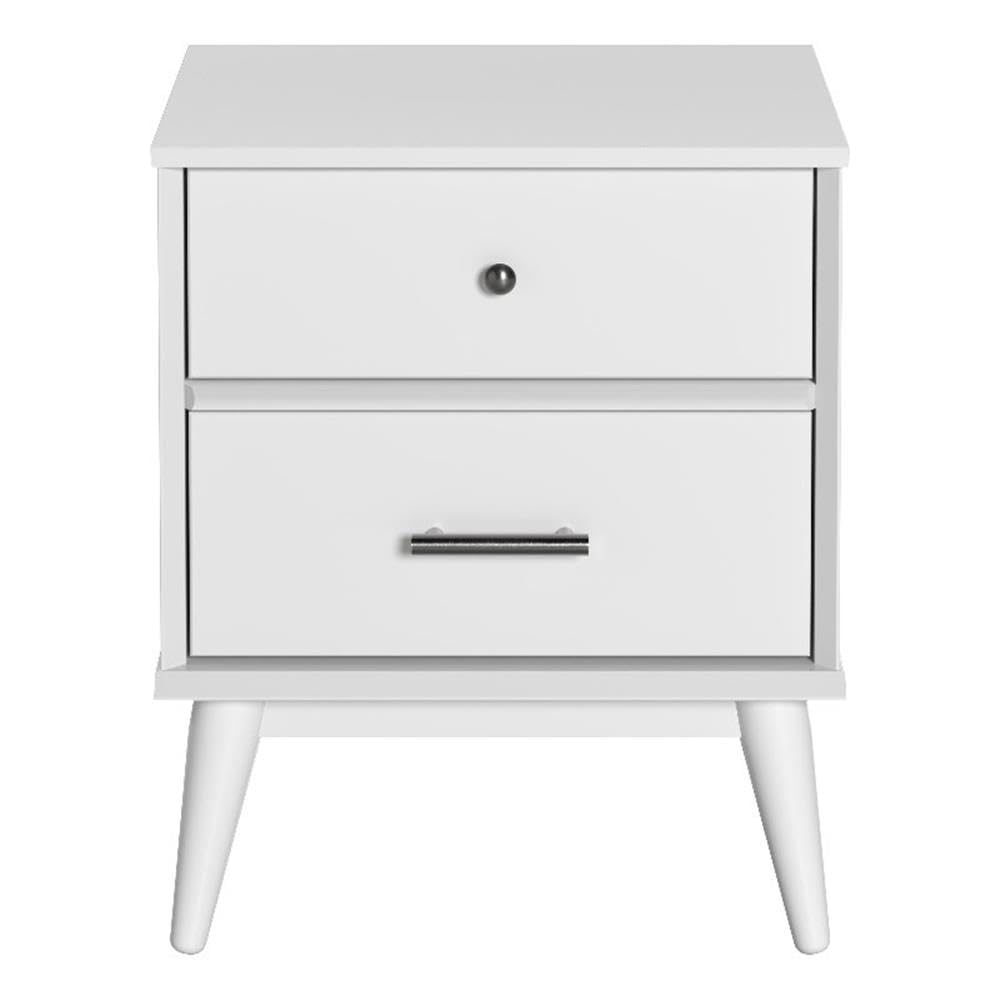 Mid-Century Two Drawer Nightstand/Constructed of Solid Wood/White Finish