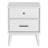 Mid-Century Two Drawer Nightstand/Constructed of Solid Wood/White Finish