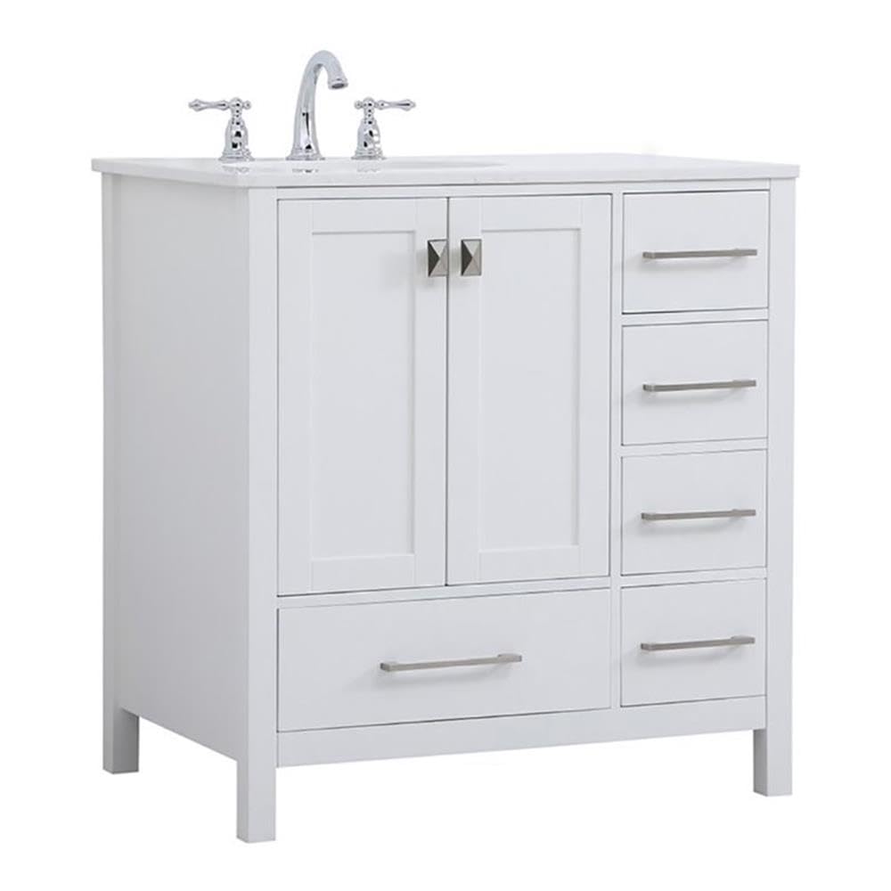 Irene 32" Solid Wood and Stone Single Bathroom Vanity in White