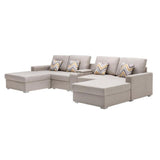 Nolan Beige Linen Fabric 5Pc Double Chaise Sectional Sofa