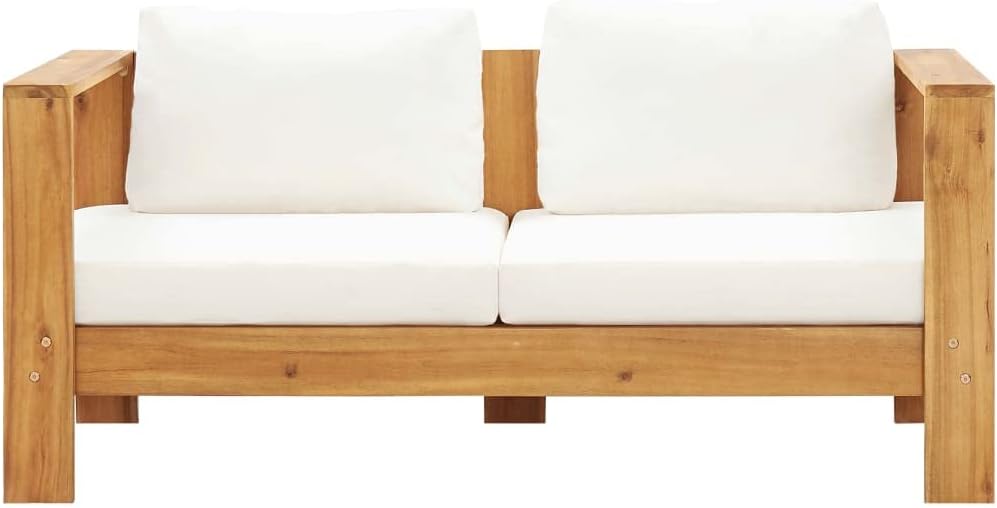 Patio Sofa with Cushion 55.1" Solid Acacia Wood Cream White
