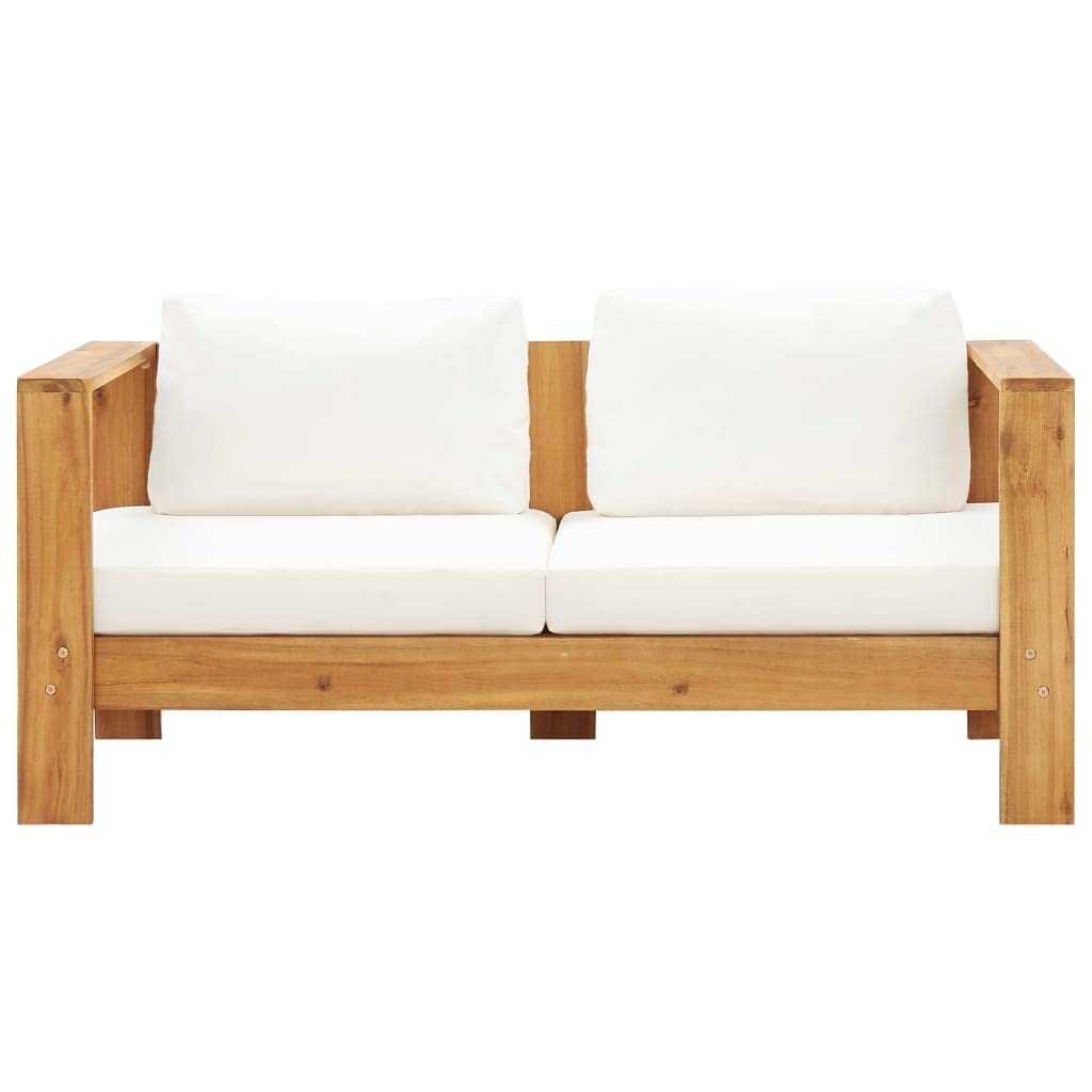 Patio Sofa with Cushion 55.1" Solid Acacia Wood Cream White