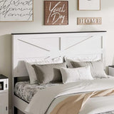 Queen Size Farmhouse Wooden Bed Frame with Headboard - White