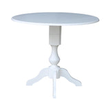 42 in Round Dual Drop Leaf Pedestal Table-36.3"H Dining Table, White