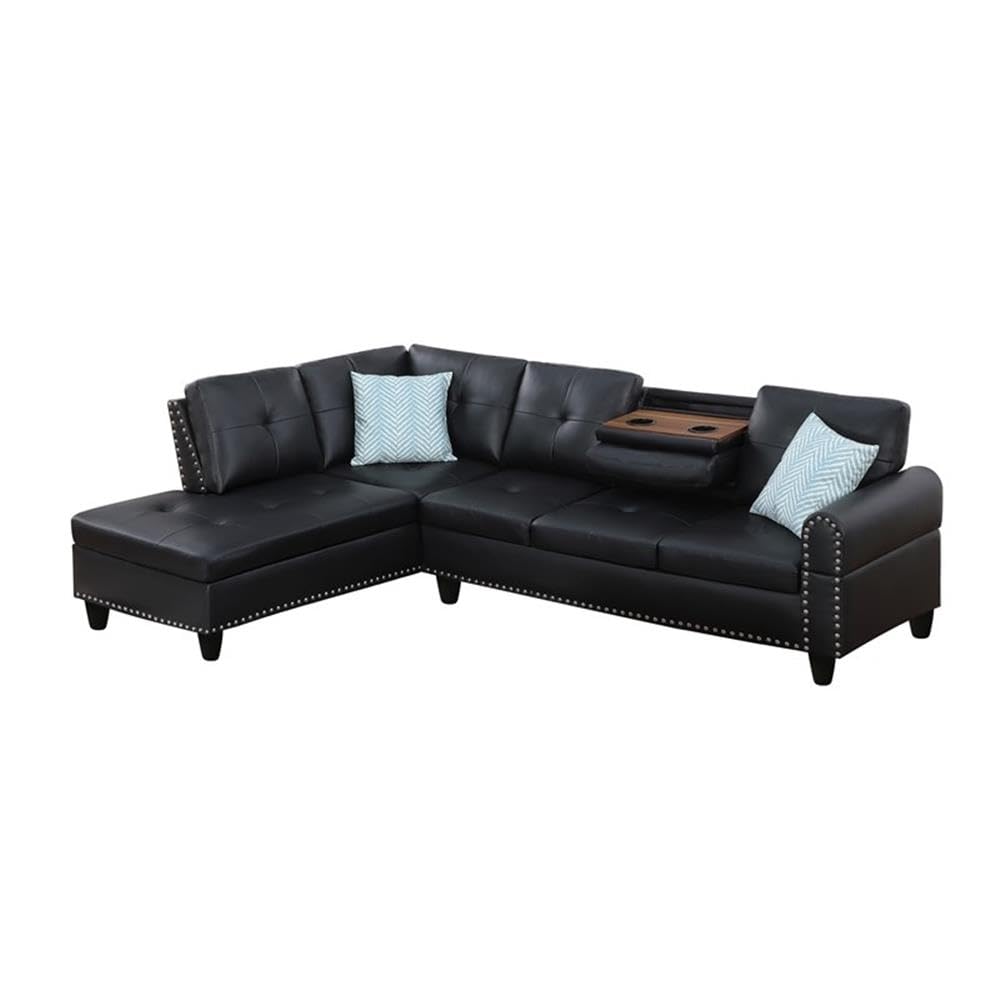 Transitional PU Faux Leather Sectional Sofa with Lift-top Storage Ottoman