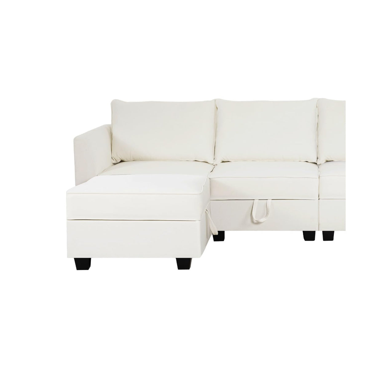 Elizabeth Modular Sectional Sofa Linen U Shaped Couch with Ottomans Convertible Sectional Couch 7-Seater Sofa with Storage Seat, L- Shaped Sectional Sofa - White Down