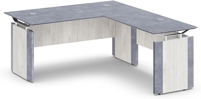 Allure Executive L Shaped Desk 66" W x 78" D Stormy Gray/Ashwood White Ergonomic