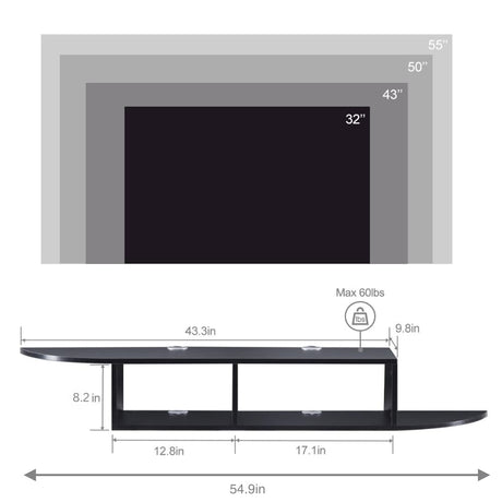 Floating TV Stand, Wall Mounted Entertainment Center and Cabinet Shelf