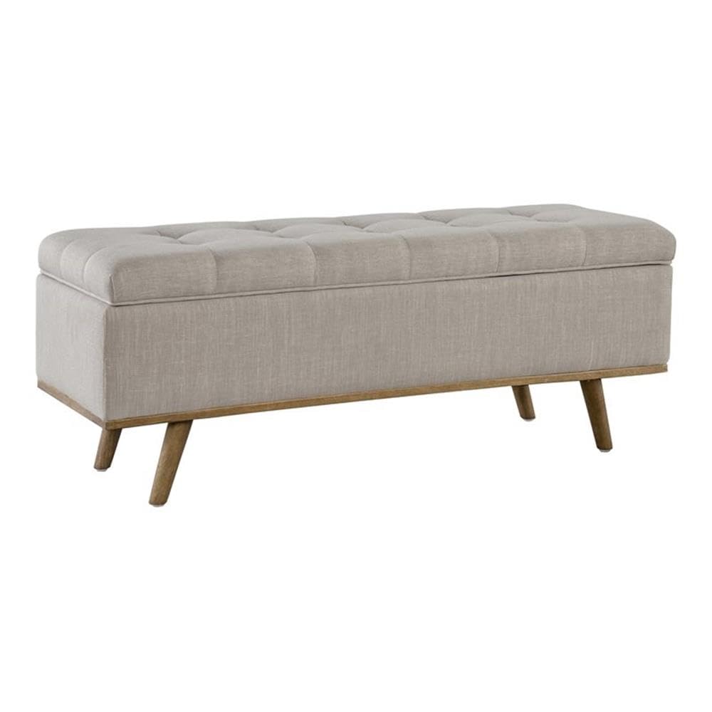 Stimpson Solid Wood and Fabric Storage Bench in French Beige