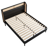 platform Bed Frame, Rustic & Bohemian Unique Style, Modern Rattan Wood Platform