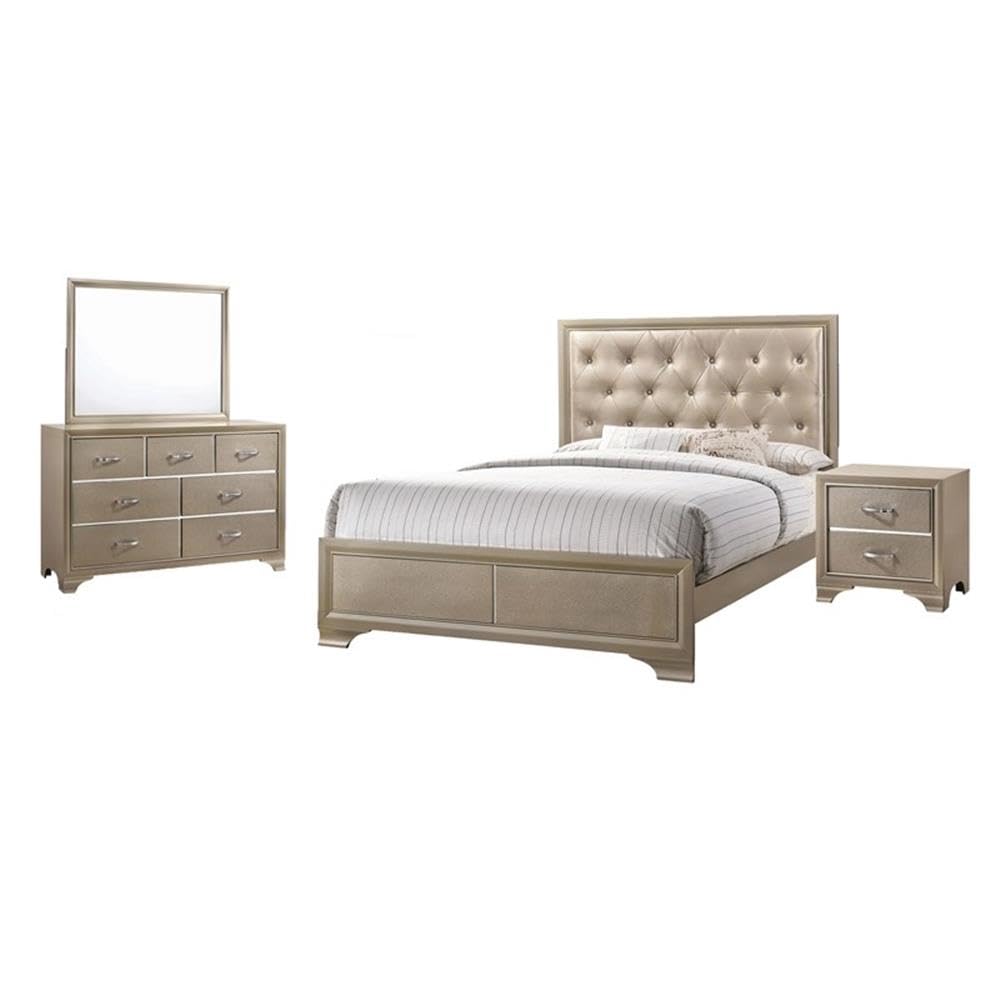 4 Pc. Queen Bedroom Set in Metallic Champagne Gold