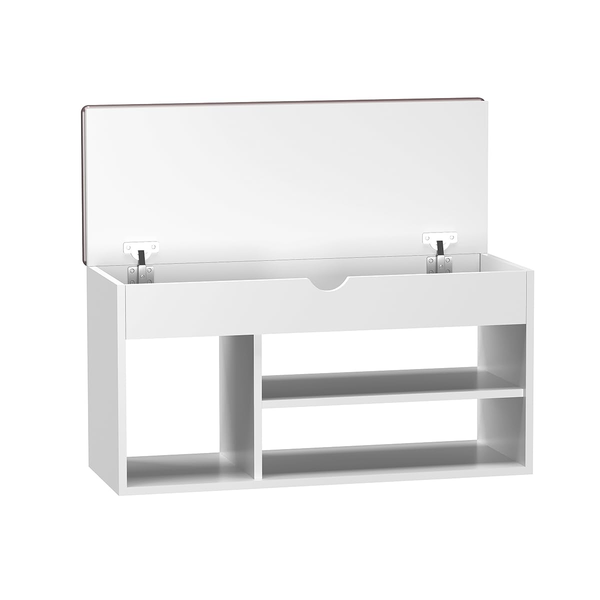 White Wood Shoe Storage Bench with Cushion, Entryway Bench with Lift Top Storage Box