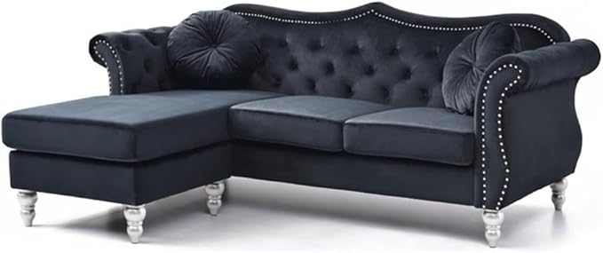 Transitional Velvet Back Tufted Sofa Chaise in Pink