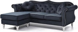 Transitional Velvet Back Tufted Sofa Chaise in Pink