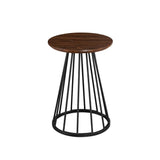 Vivv Modern Round Metal-Base Side Table, 16 Inch, Dark Walnut