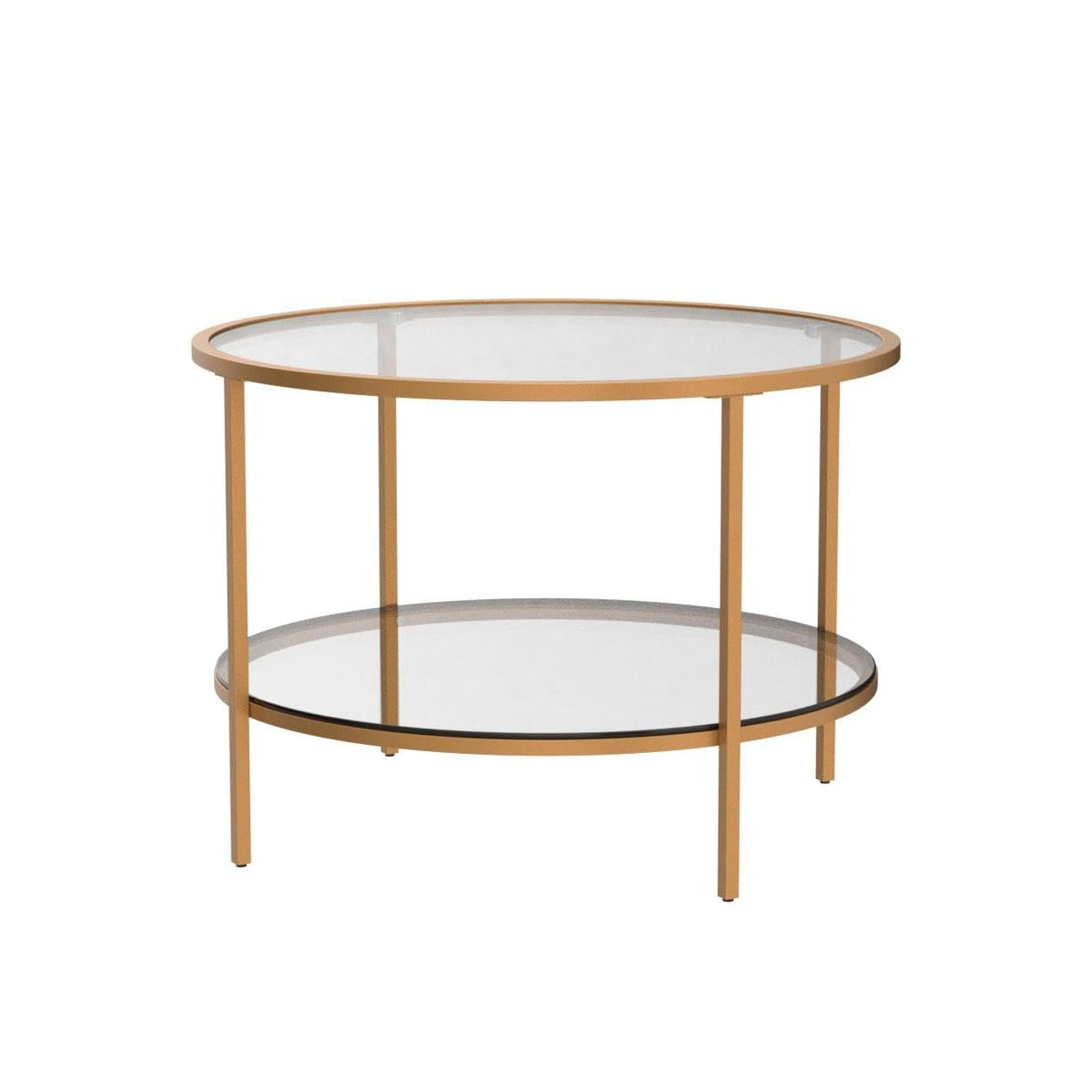 25.6" Round Gold Coffee Tables for Living Room, 2-Tier Glass Top Coffee Table