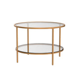 25.6" Round Gold Coffee Tables for Living Room, 2-Tier Glass Top Coffee Table