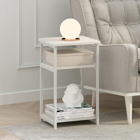 Just Metal Frame End Table, 11.73 (D) x 13.39 (W) x 22.8 (H) inches, White/White