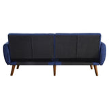 Bernstein Linen Fabric Tufted Upholstery Adjustable Sofa in Blue and Walnut