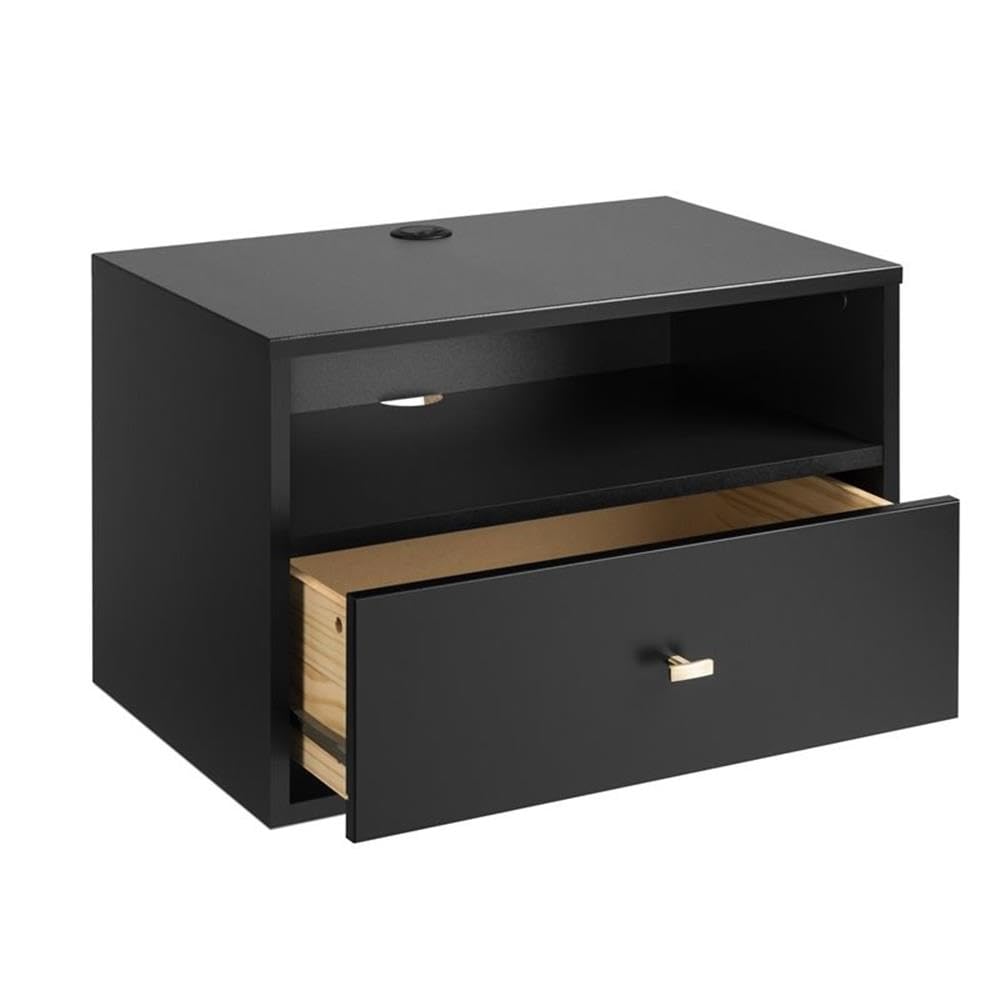 Prepac Transitional 1 Drawer Floating Nightstand with Open Shelf, Wall Mounted Nightstand, Contemporary Bedroom Furniture, 15"D x 22.5"W x 14.5"H, Black