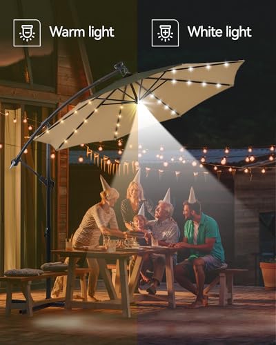 10 ft Offset Patio Umbrella with Stands Included, 32 LED+1 Spotlight, Large Cantilever Umbrella