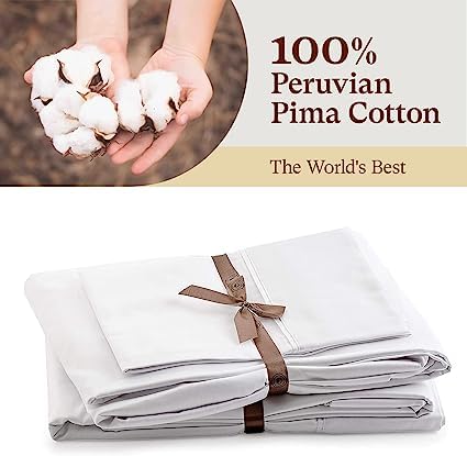 Thermoregulating All Season Bed Set, 100% Peruvian Cotton, (Flat Sheet, Fitted Sheet,