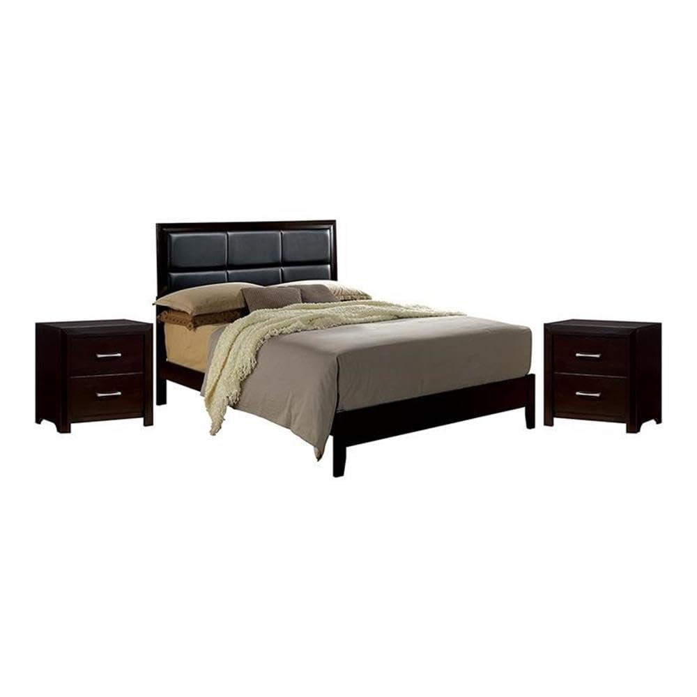 Furniture of America Barett 3pc Espresso Wood Bedroom Set-Cal King+2 Nightstands