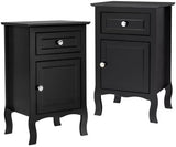 2pcs Country Style Side Table, Nightstand with 1 Drawer 1 Door, Bedside Tables with Wood Frame, Mid-Century Modern Nightstand with Storage, Bed Side Table & Night Stand End Table, Set of 2, White