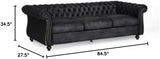 Tufted Microfiber Sofa with Scroll Arms, Black