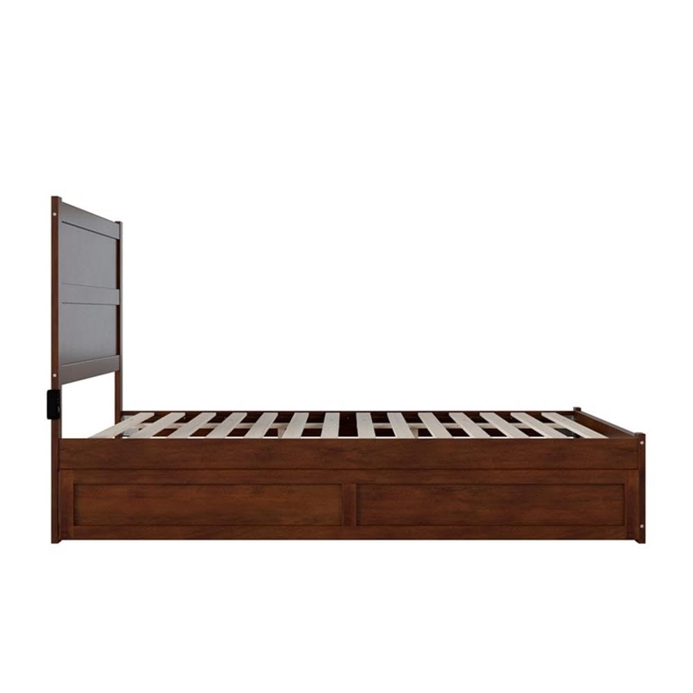 Queen Bed with Footboard and Twin XL Trundle in Walnut