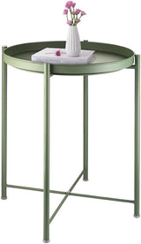 End Table，Folding Round Metal Side Table Waterproof，Round End Table with Removable