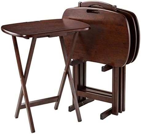 Cappuccino 5-Piece Folding Snack Table Set with X-Frame Base