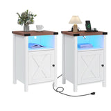 Farmhouse Nightstand Set of 2, LED End Tables Living Room Set of 2