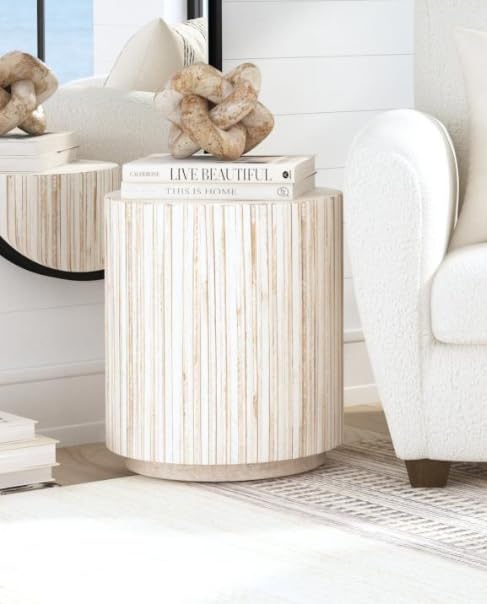 Monroe Handmade Teak End Table, White Wash - Coastal/Tropical/Contemporary