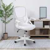 Flash Furniture Porter High-Back Swivel Office Chair with Adjustable Lumbar Support and Height, Ergonomic Mesh Desk Chair with Flip-Up Armrests, White