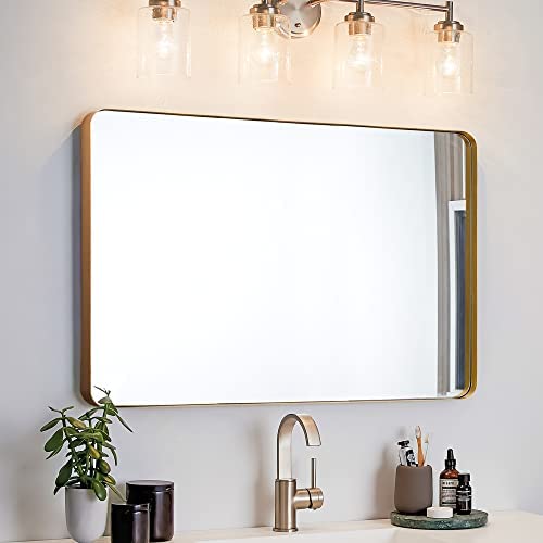 Gold Bathroom Mirror,  Mirror for Bathroom Metal Frame Rounded