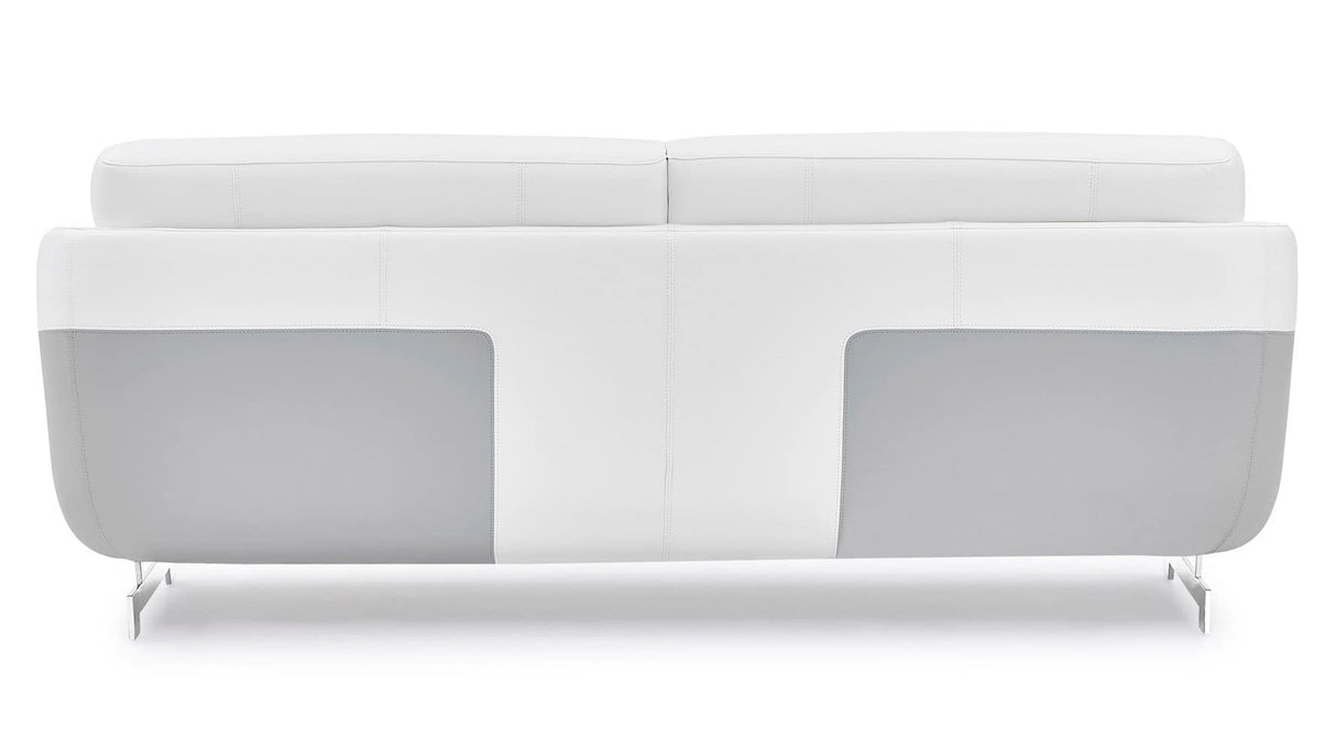 Furniture Modern Armondo Sofa in Two Tone White Microfiber Leather and Grey Accent