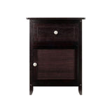 Modern 1 Drawer Wooden End Table Nightstand with Cabinet in Espresso