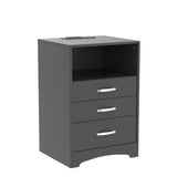 3 Drawers Black Nightstand with Charging Station, Side Table with Open Storage Bedside