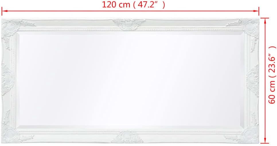 Classic Wall Mirror, White 47.2"x23.6", Baroque Style Wooden Frame