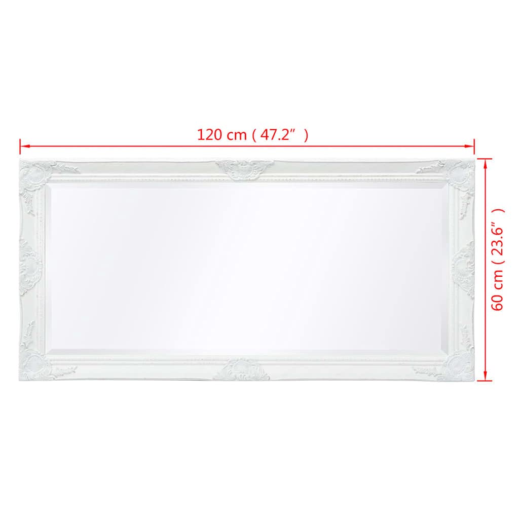 Classic Wall Mirror, White 47.2"x23.6", Baroque Style Wooden Frame