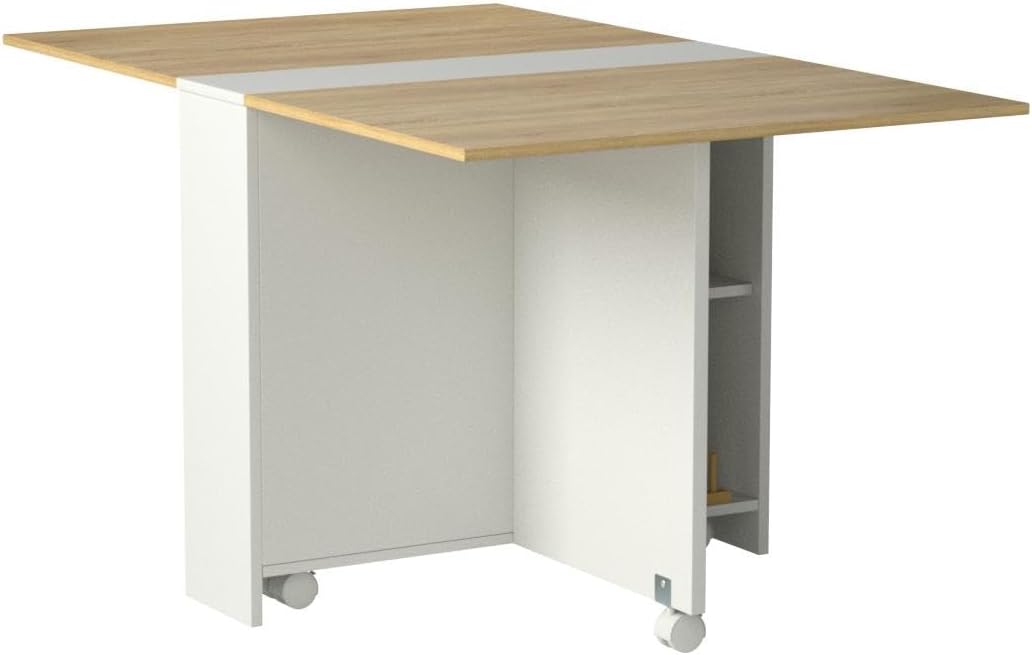 Folding Dining Table, Versatile Dinner Table with 6 Wheels and 2 Storage Racks,