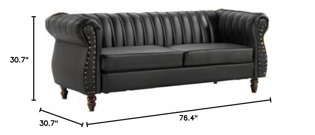 Chesterfield-Inspired 77" Faux Leather Sofa with Elegant Design, Gourd Legs, and Sustainable Pleather Upholstery,