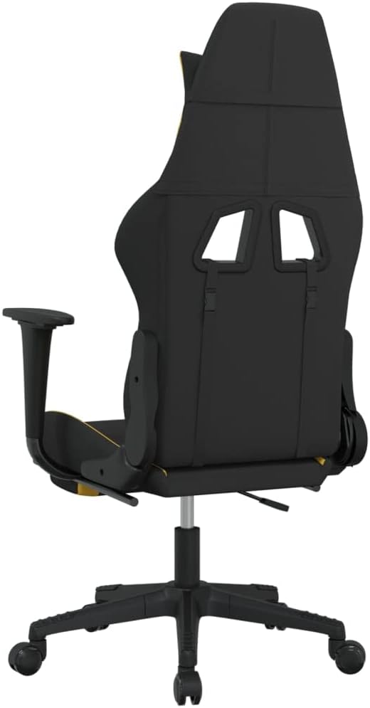Adjustable Gaming Chair with Footrest - Black and Yellow Fabric
