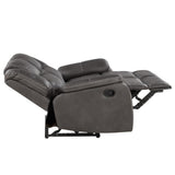 Katrine Charcoal PU Manual Love Seats, Two Built-in Recliners